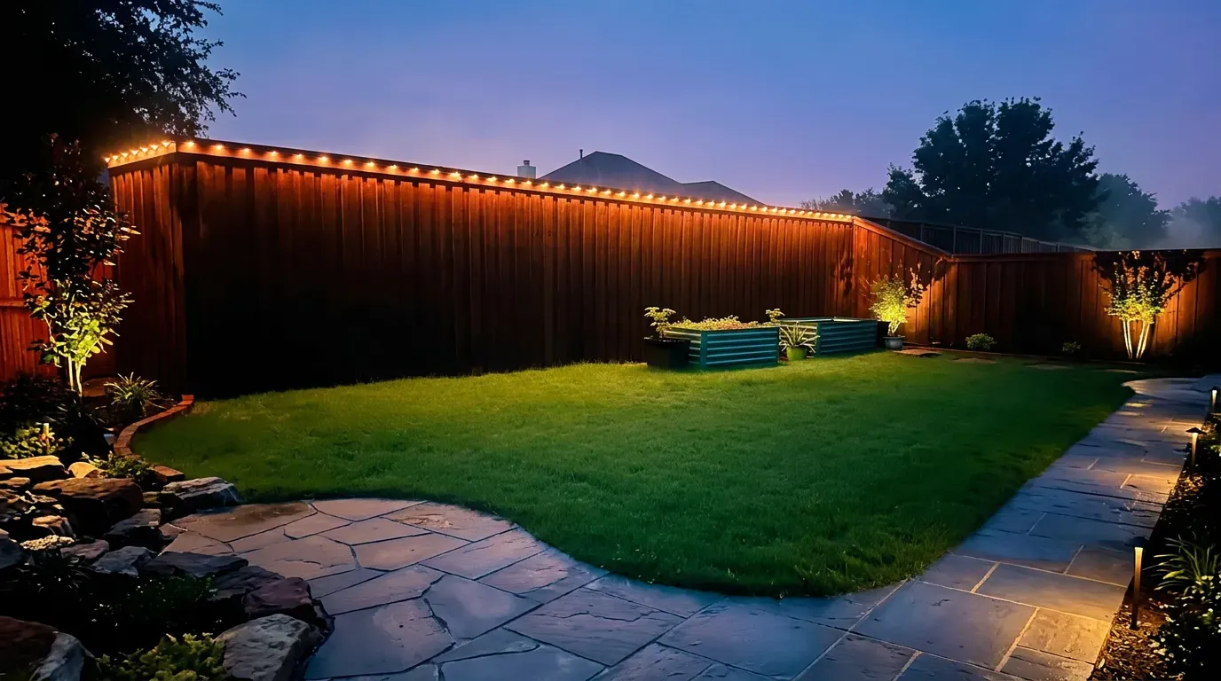 fence outdoor lighting