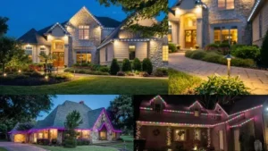 Elegant BlueHopper permanent Christmas lights creating a festive outdoor display