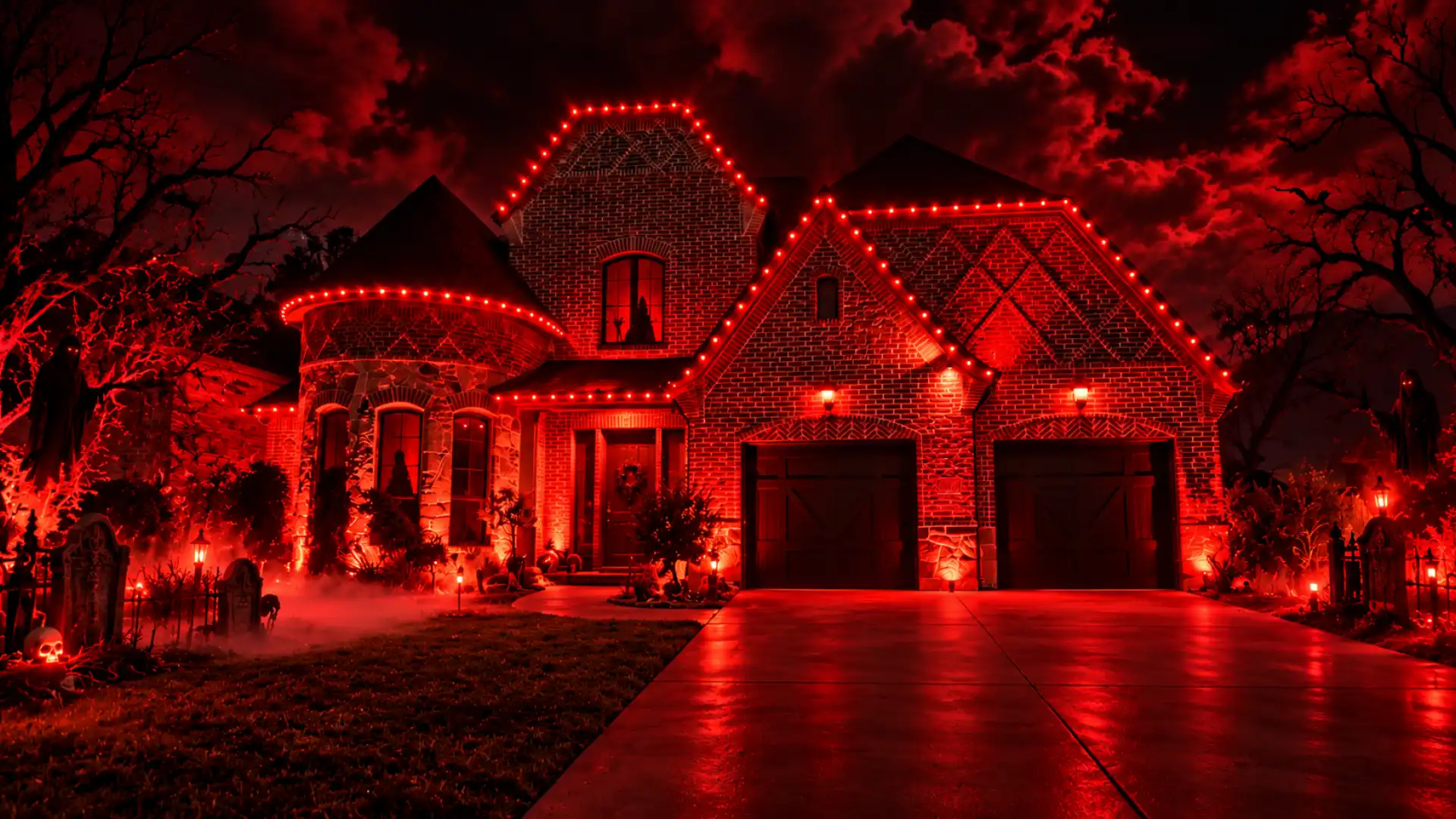 Crimson Red and Pure White Roofline Lights